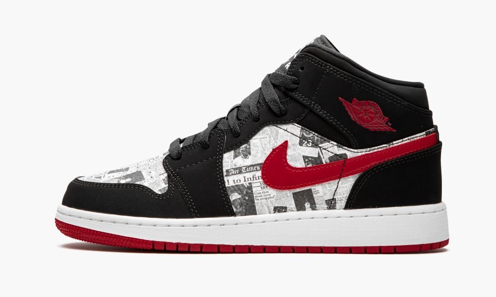 Nike Air Jordan 1 MID SE (GS) "Newspaper" Otroški Čevlji Črne Rdeče Bele | Slovenija-6957418