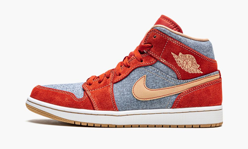 Nike Air Jordan 1 Mid SE "Denim Red Suede" Moški Čevlji Rdeče Bele | Slovenija-8475012