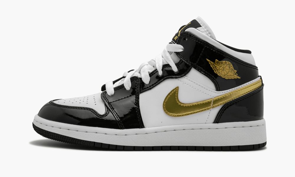 Nike Air Jordan 1 Mid SE (GS) "Black Gold Patent Usnje" Otroški Čevlji Črne Bele Zlate | Slovenija-5648109