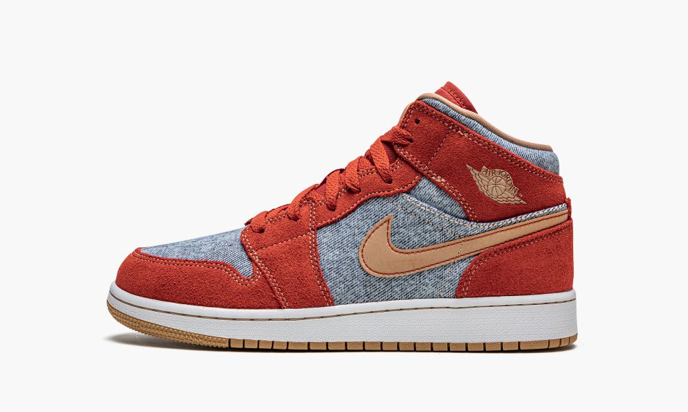 Nike Air Jordan 1 Mid SE GS "Denim / Red Suede" Otroški Čevlji Rdeče Bele | Slovenija-5619437