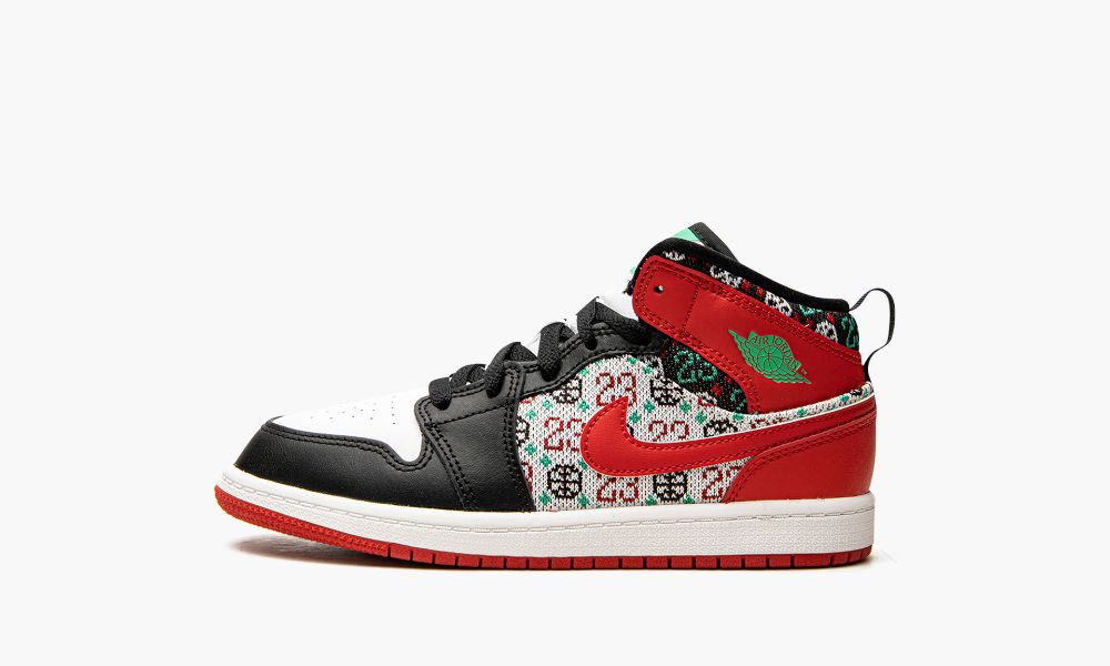 Nike Air Jordan 1 Mid SE (PS) "Ugly Christmas Sweater" Otroški Čevlji Črne Rdeče Črne Bele Rdeče | Slovenija-3154826